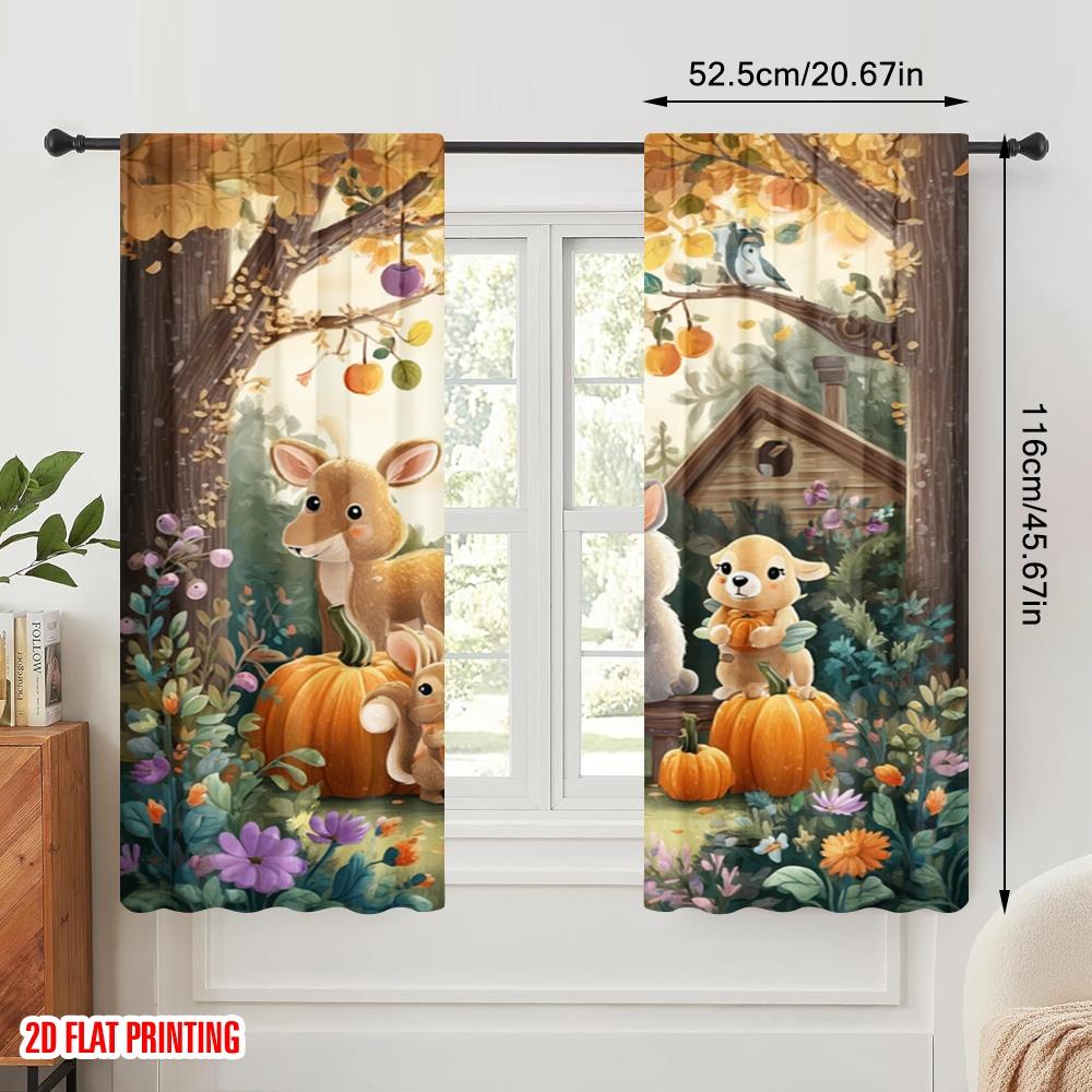 2pcs,2D Plane Printing Curtain Fabric Fall Animal Party Versatile Durable Polyester (without Rod) Gifts Use for Bedroom, Living