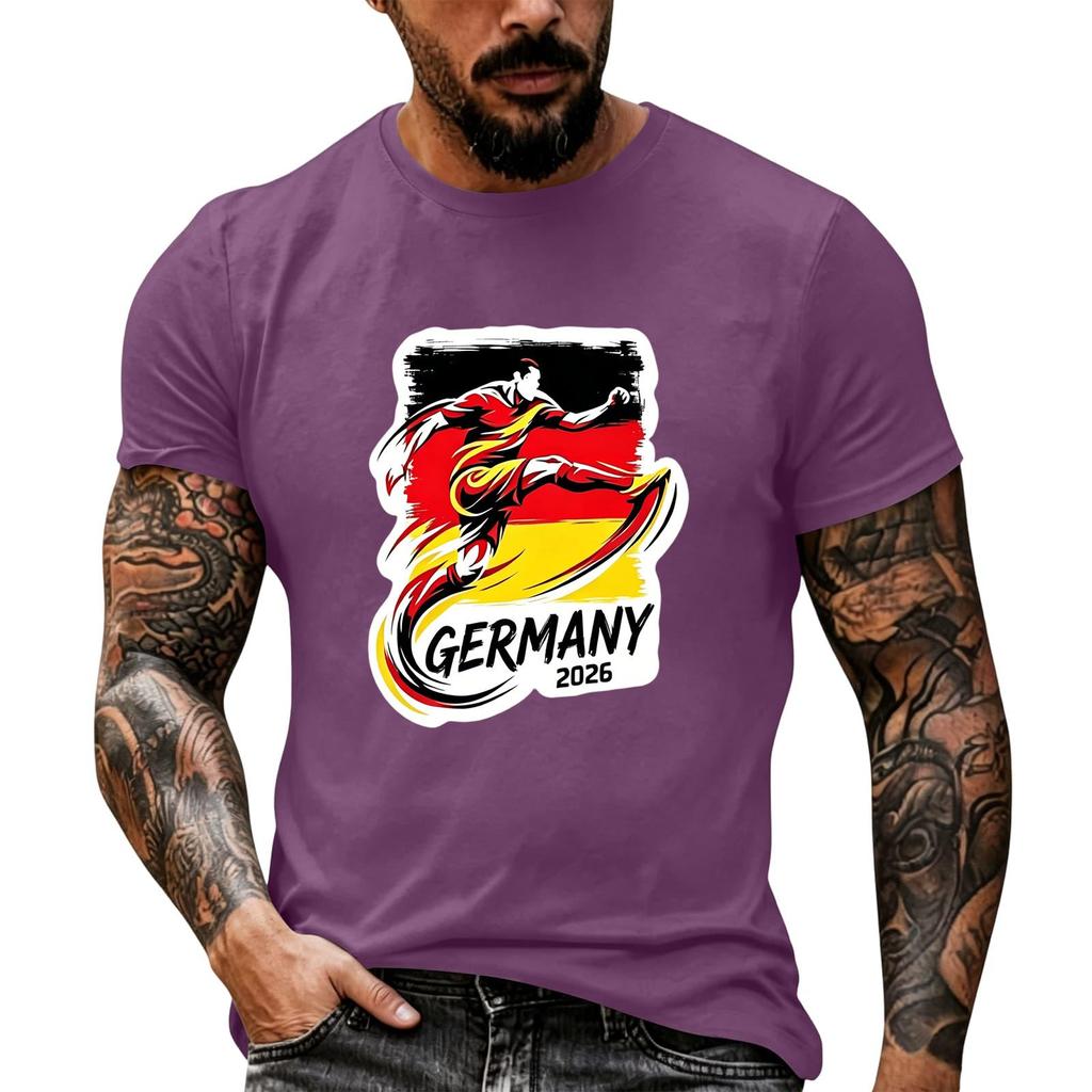 Short Sleeve Casual T Shirt with Graphic Print Soccer Player Illustration and Text Germany 2026 Soft Comfortable Fit for Everyday Wear