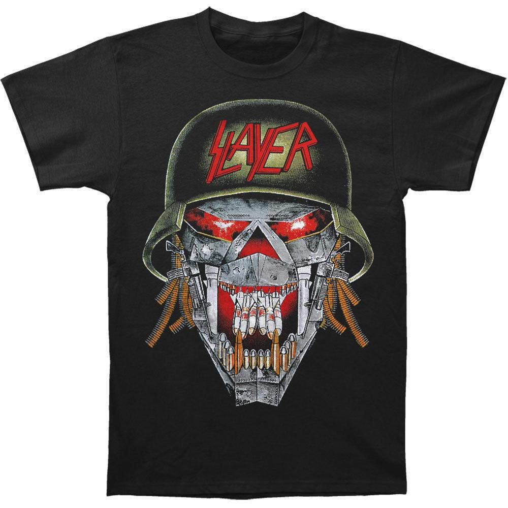 Slayer Schädel Helm Kugelschuss Bandolier Grafik T-Shirt