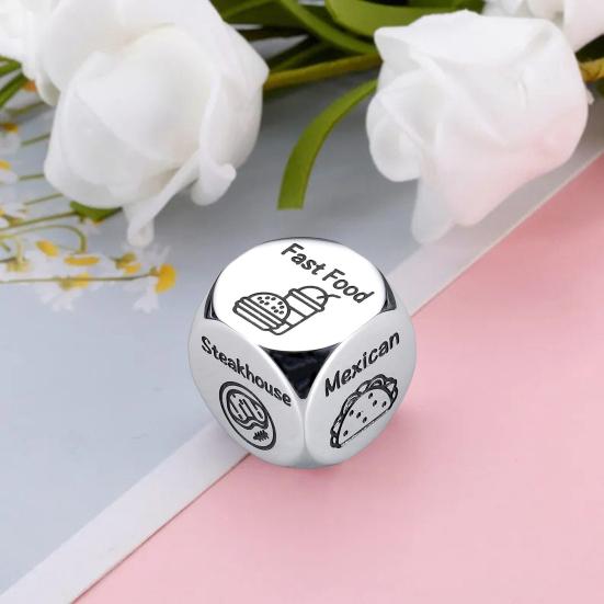 Food Decision Dice Stainless Steel Date Night Meal Decision Maker Valentines Day Movies Decision Dice for Couples