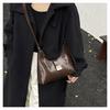 French Vintage PU Leather Underarm Bag for Women Casual Solid Color Shoulder Bag Simple Ladies Crossbody Hobos