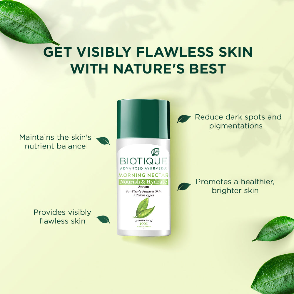 Biotique Morning Nectar Makelloses Serum 40ml – Gegen dunkle Flecken, Feuchtigkeitsspendend, Aufhellend für alle Hauttypen
