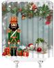 Funny Nutcracker Christmas Shower Curtain with Green Pine Twig Snowflake Pattern,  Winter Holiday Bathroom Decor for Festival