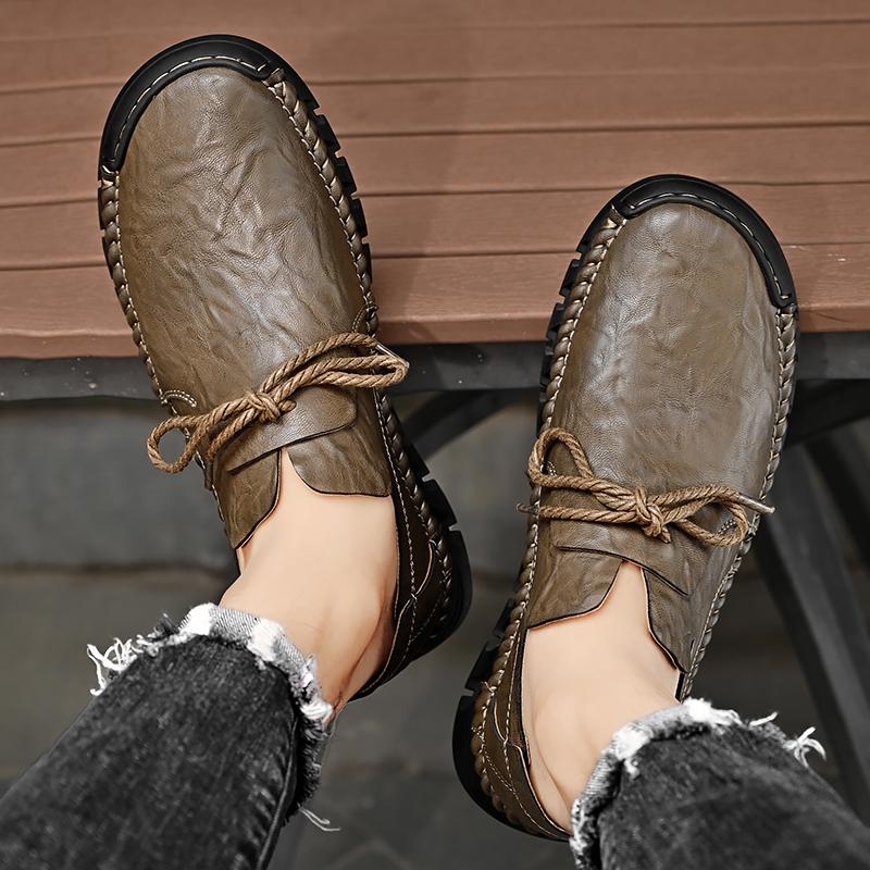 Fashion New Brand Leather Men Spring Casual Shoes Lace Up Business Casual Shoes Handmade Leather Soft Men Designe Outdoor Sneakers Shoes