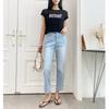 New Arrivals Open Run Women Simple Cotton Stretch Medium Blue Wash Baggy Fit Jea