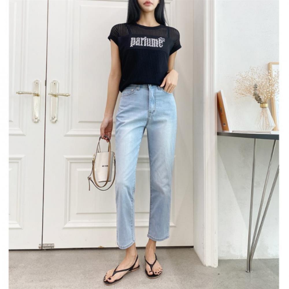 New Arrivals Open Run Women Simple Cotton Stretch Medium Blue Wash Baggy Fit Jea