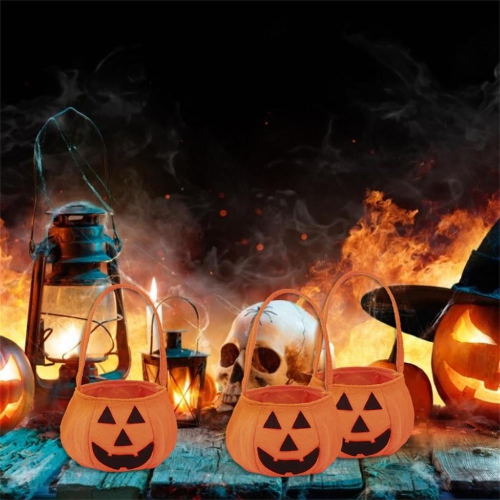 3pcs Halloween Pumpkin Bucket Portable Non-Woven Candy Basket Trick Or Treat Kids Gift Packaging Halloween Party Decor Supplies