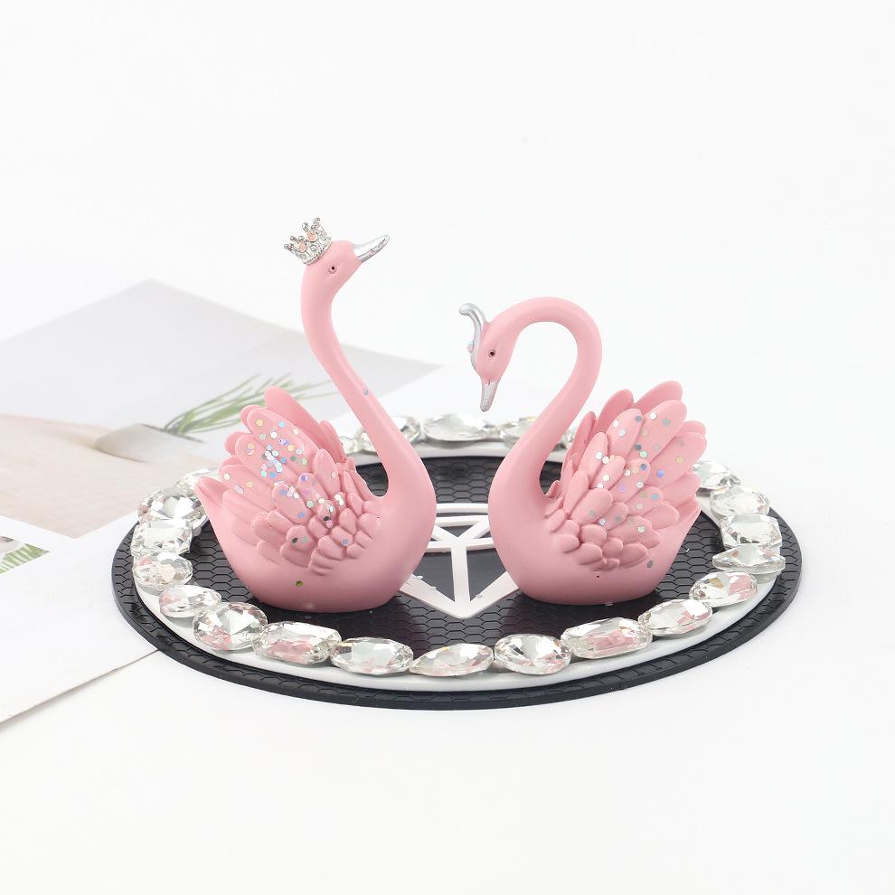 Swan Couple Rhinestone Perfume Ornament for Car Interior - Elegant Lady's Decoration
