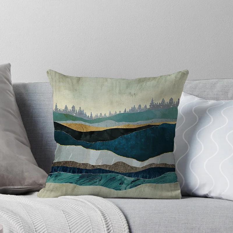 Geometric Landscape Patterns Throw Pillow Cover With Short Plush Print For Living Room Sofa Decoration Cushion Cover