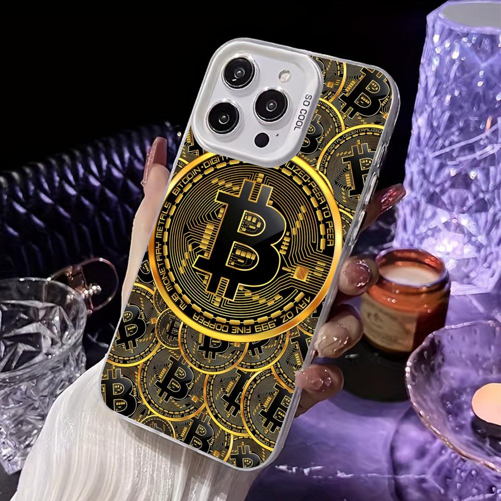 

Чехол для телефона с узором Биткоин для iPhone 17 16 15 14 13 12 11 X XR XS Air Pro Max Plus Белый Цветной Серебристый Чехол iPhone Air