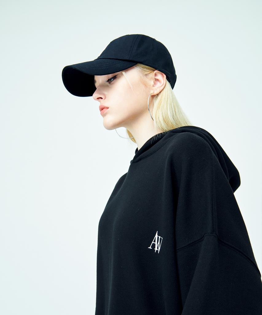 ATTENTIONROW FOR WOMEN Initial Logo Embroidered Ball Cap (Black)