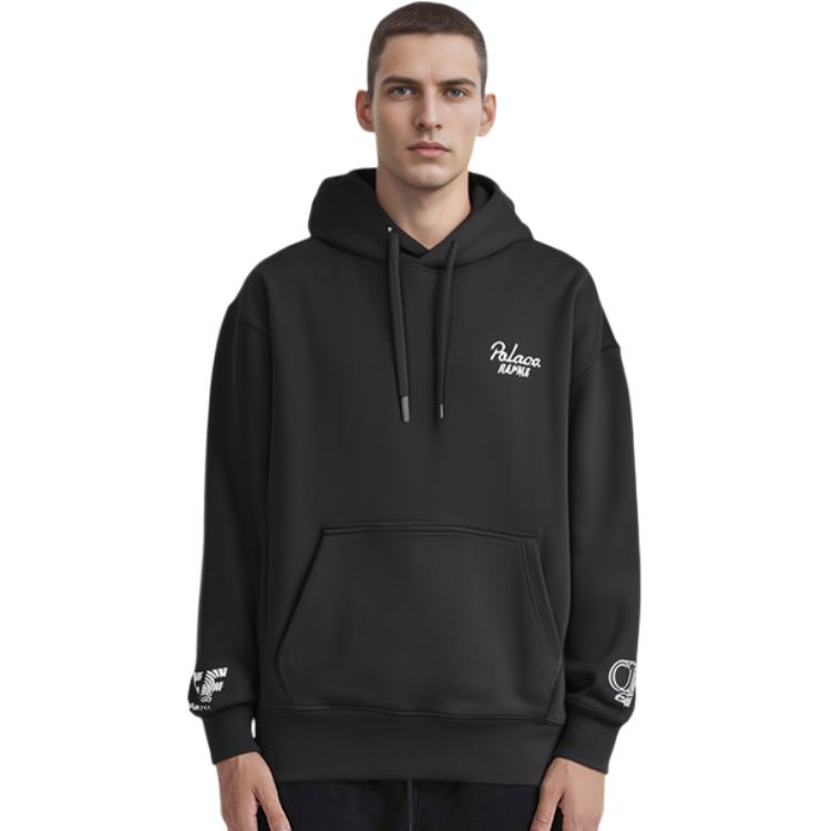 Palace X Rapha Společný značkový pulovr s pevným logem Unisexová mikina s kapucí Černá PAL-SS22-160