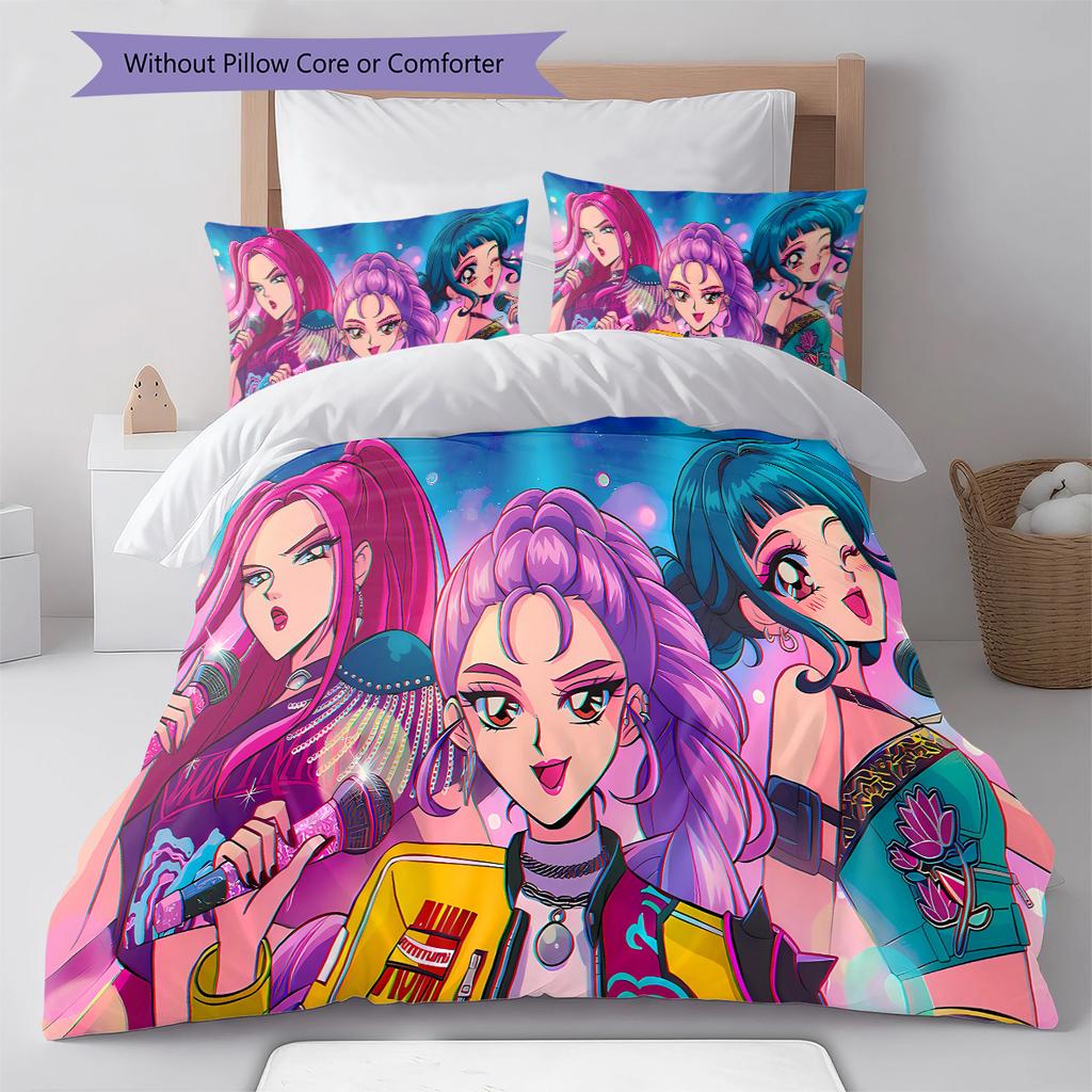 Kpop Lovci démonů Vzor Povlečení, Sada přikrývky Povlak na přikrývku Povlak na polštář Domov Dárek k narozeninám (1 * povlak na peřinu + 2 * povlak na polštář, bez jádra)