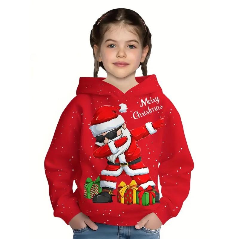Kids Clothes Funny Christmas Hoodies Santa Claus Reindeer Long Sleeve Thin Sweatshirt for Boys Girls 3-10Y Xmas Gifts for Child