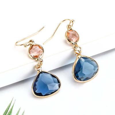 1 Pair Women Earrings Water Drop Blue Pink Faux Earrings with Lightweight Handmade Crystals Jewelry Gift