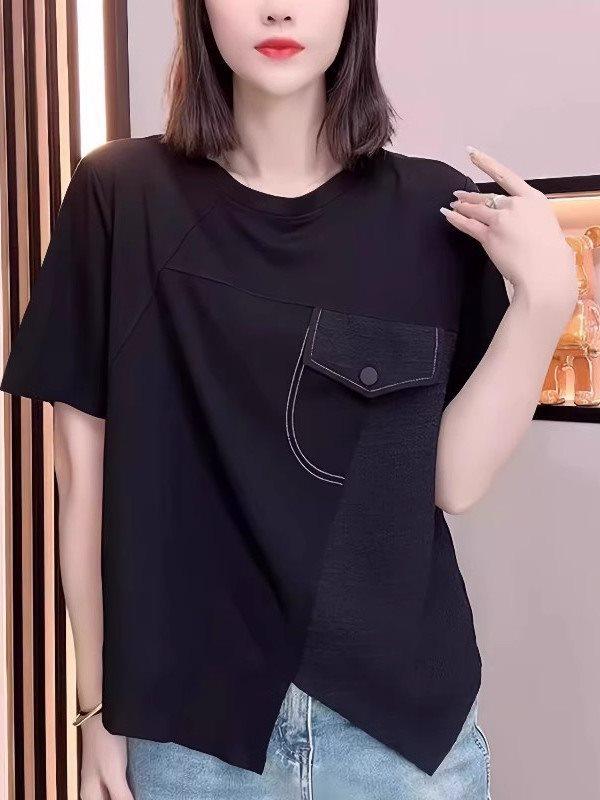 2025 Übergröße Damen Unregelmäßiges Kurzarm Schlankmachendes T-Shirt - Trendiges Sommerdesign