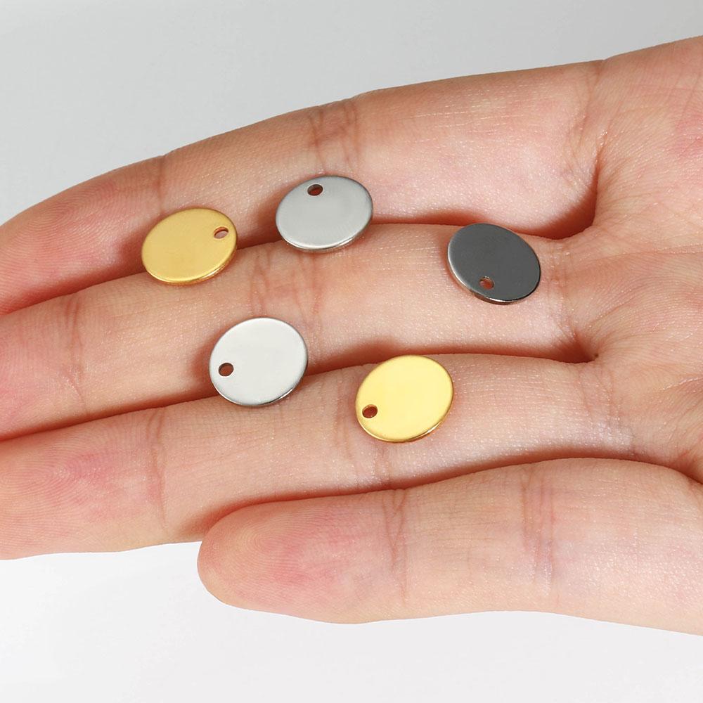 20pcs 8-15mm Round Gold Stainless Steel Stamping Blank Dog Tags Pendants DIY Bracelet Charm Jewelry Finding Customize Wholesale
