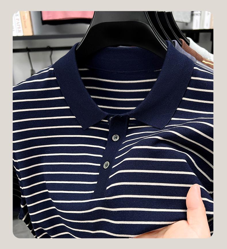 Antonio Summer Striped Business and Leisure Versatile Polo Shirt Men's Top