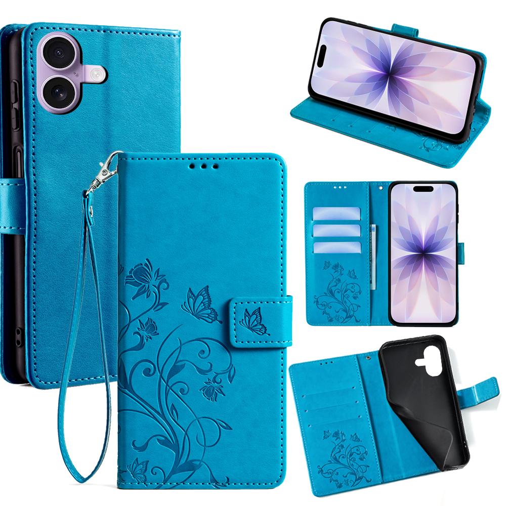 

For iPhone 17 Case Butterfly Flower Imprinted PU Leather Wallet Phone Cover