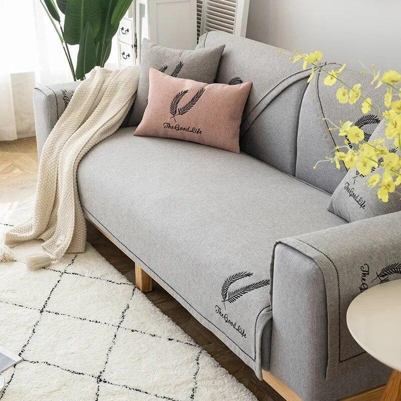 

Хлопково-льняной диванный коврик с перьями, противоскользящий, пылезащитный, удобная подушка для сиденья, простое украшение для дома, гостиной, чехол на спинку 70x70cm 1pcs