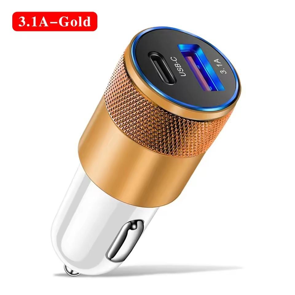 3.1A USB Car Charger Type C Fast Charging Phone Adapter for Xiaomi Huawei Pd Phone Charger Adapter Socket Cigarette Lighter