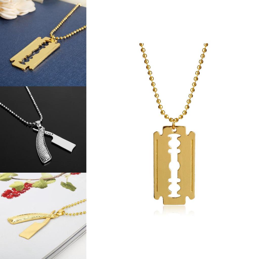 Blade And Razor Design Alloy Pendant Necklace With Electroplated Finish For Men And Women