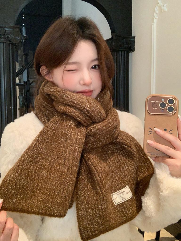 Korean Atmosphere Knitted Wool Shawl Scarf Women's Winter Versatile Senior Sense Student Warm Small Scarf Neck Protection