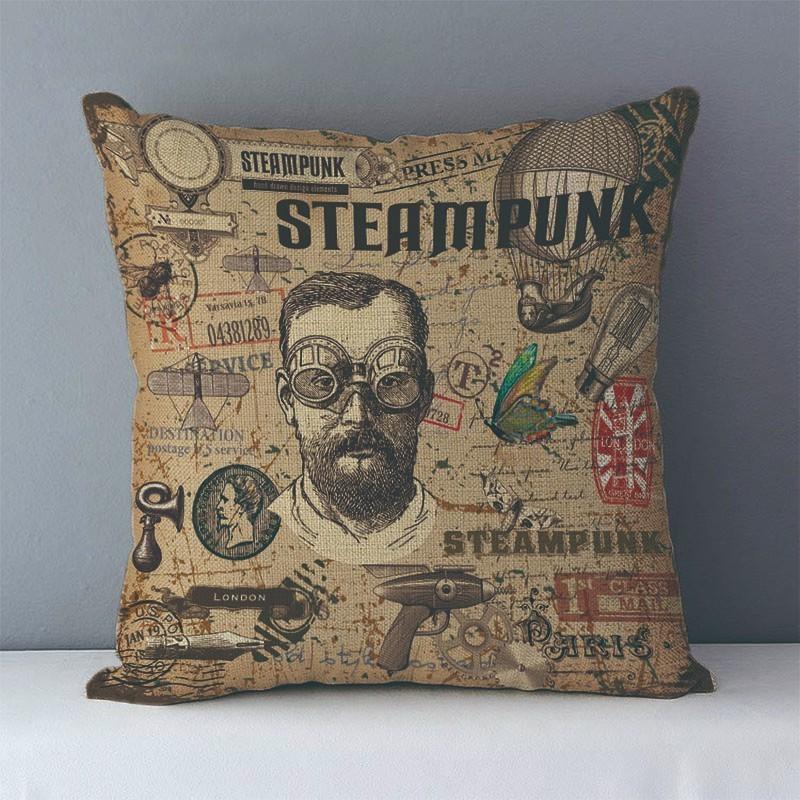 Short Plush Material Pillowcaseeuropean Style Vintage Steampunk Patterns Printed Cozy Couch Cushion Cover Home Decorative Pillow