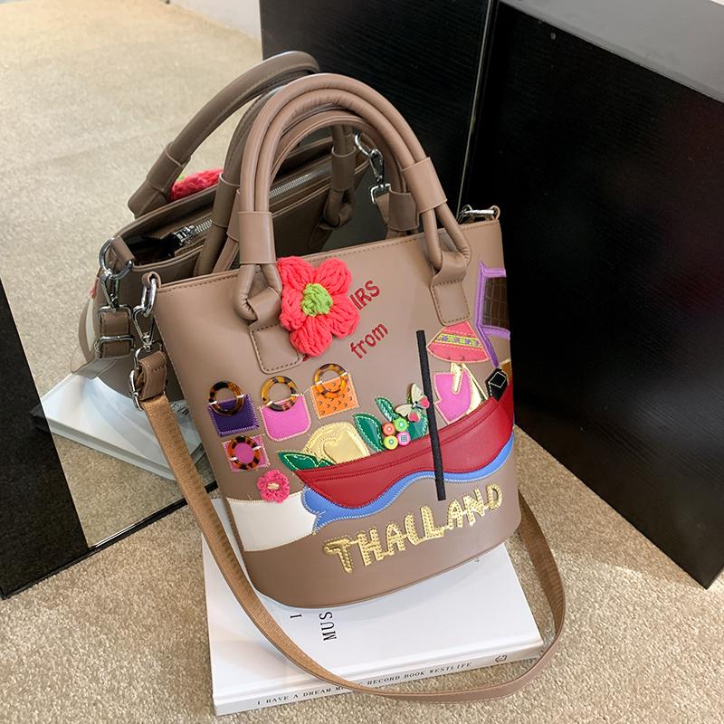 

Женская сумка, женские новые трендовые сумки через плечо, европейская и американская мода, декоративная сумка-ведро с вышивкой