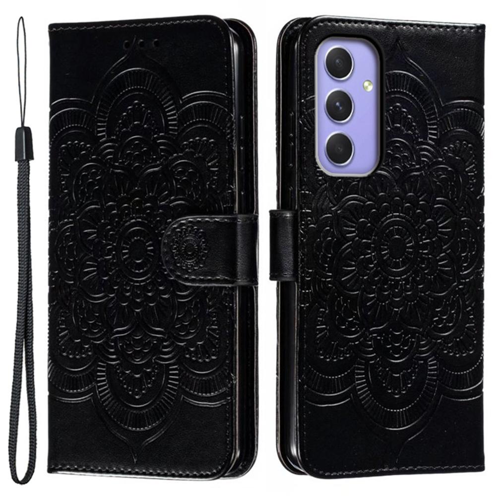 For Samsung Galaxy S25 FE Case PU Leather Mandala Imprinted Design Wallet Phone Cover with Wrist Strap