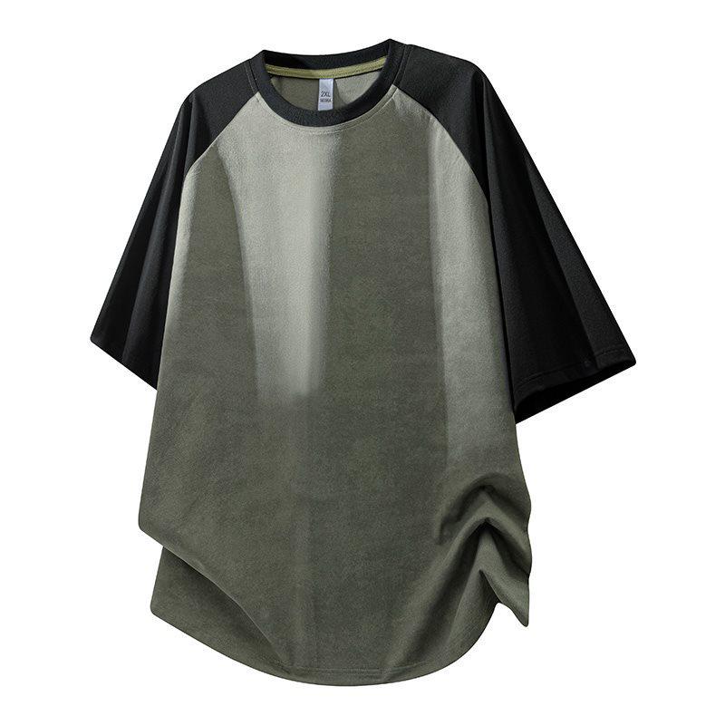 Men s Trendy Tie-Dye Color-Block Round Neck Short Sleeve T-Shirt 4XL серо-коричневый