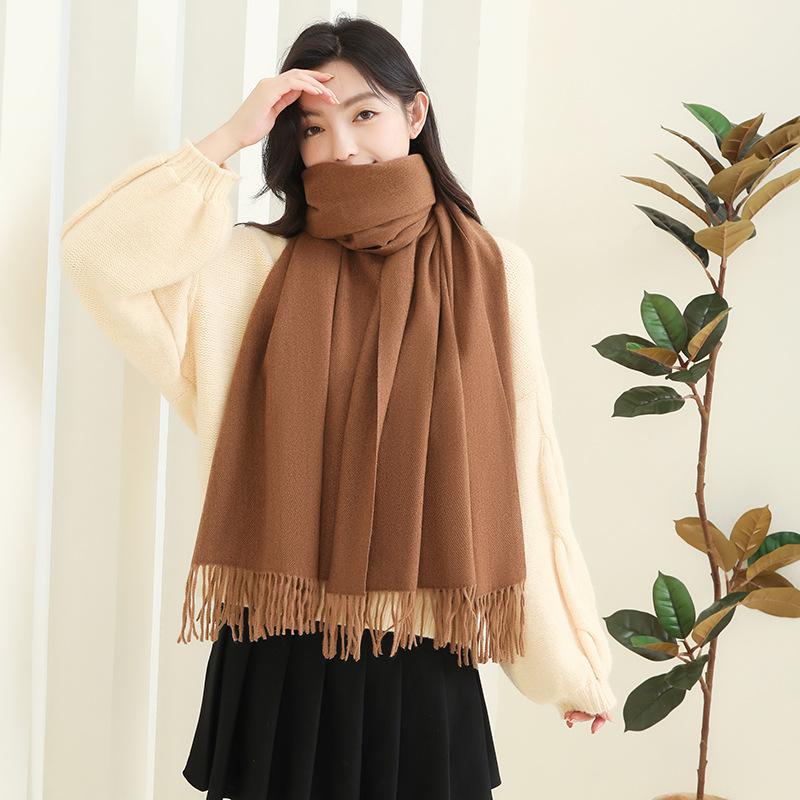 Wool Cashmere Scarf for Girls High End Solid Color Scarf Versatile Thickened Winter Imitation Cashmere Scarf
