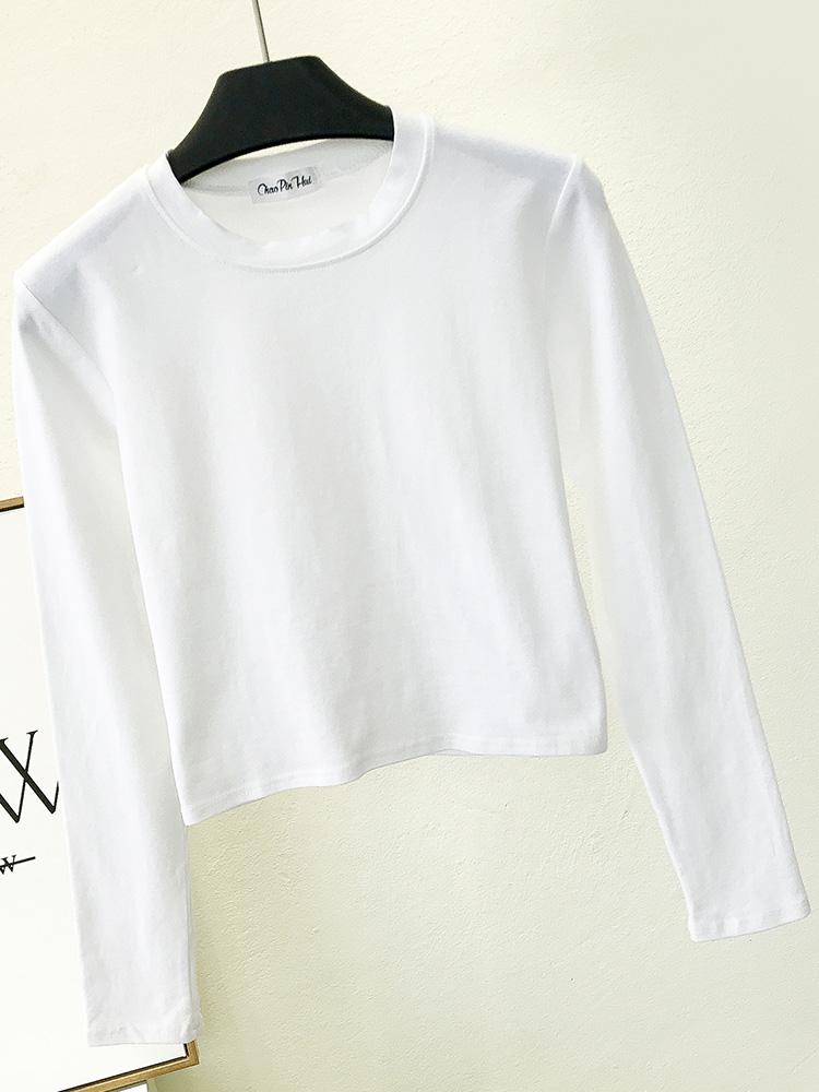 Сексуальная черная хлопковая женская одежда с круглым вырезом и длинным рукавом, осенняя женская одежда, модная повседневная одежда Ropa Mujer S белый