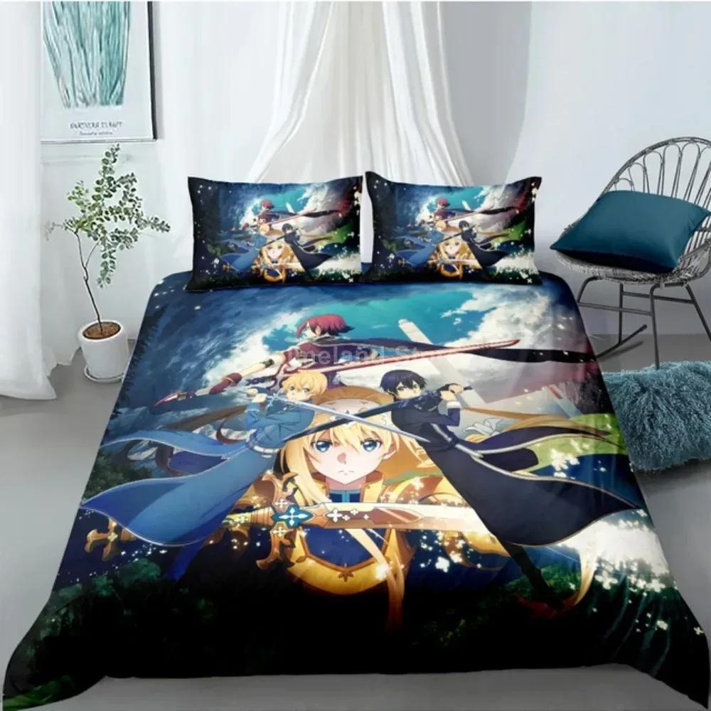 Fashion Gift Cartoon Sword Art Online Bedding Set Anime Bed Linen Quilt Duvet Cover Sets Home Decor Twin Single Queen King Size
