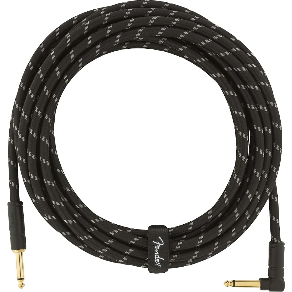 Fender Shield Cable Deluxe Series Instrument Cable, Straight/Angle, 18.6', Black Tweed 08