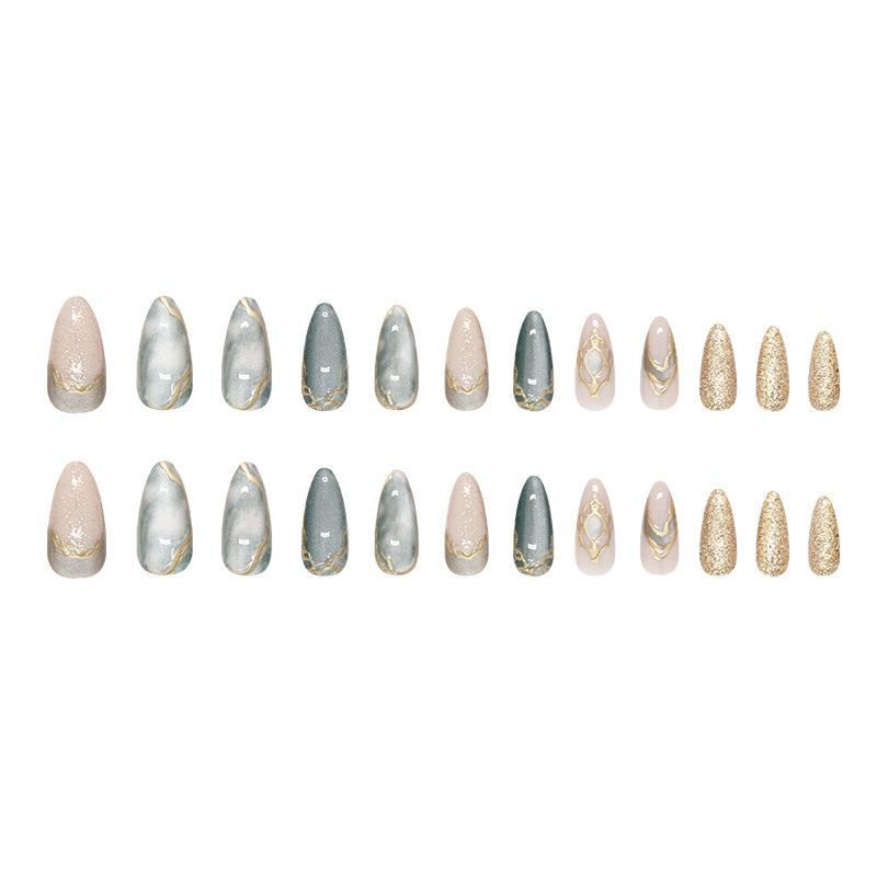 Kocie oko nieregularne złote rozmazane odpinana zbroja do noszenia 24 sztuki paznokci do wciskania