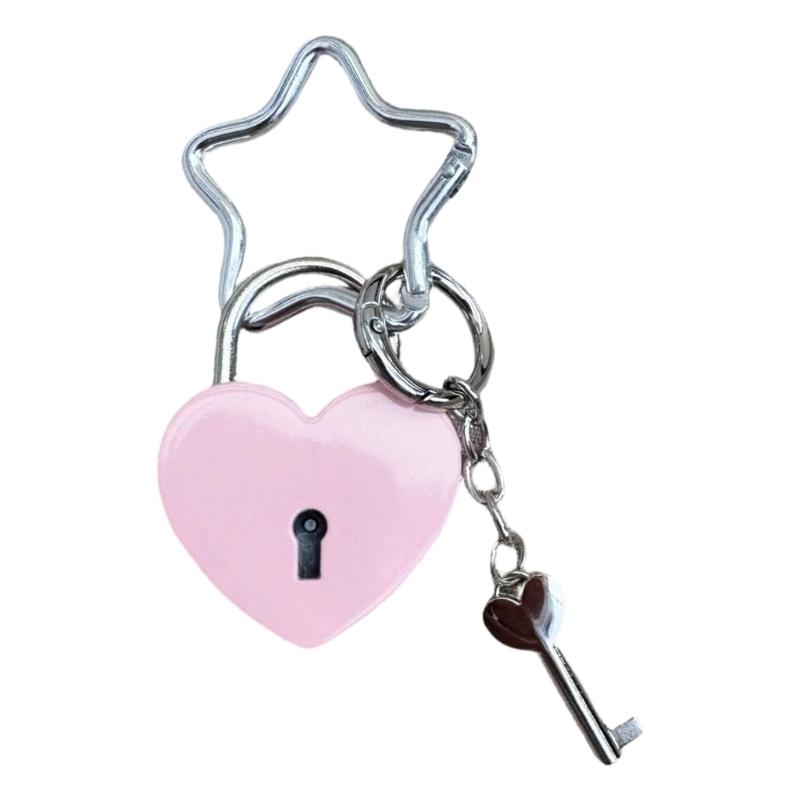 Practical Oversized Heart Lock Bag Charm With Star Clasp Stylish Bag Pendant Key Holder For Women Fashion Accessory