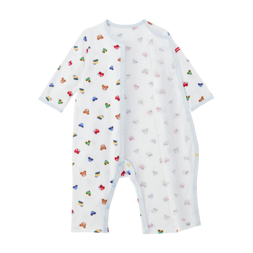 MIKI HOUSE Baby Coverall Made in for Boys and Baby Underwear, All-Over Print, 100% Cotton, Japan, Girls, Clothes, Newborn, 60cm, Blue, 40-2491-141