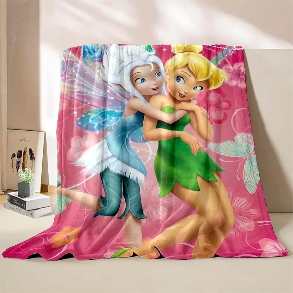 Multi-Style Tinker Bell Cartoon Print Blanket Super Warm Fluffy Bedroom Living Room Sofa Study Office Four Seasons Blanket Gift