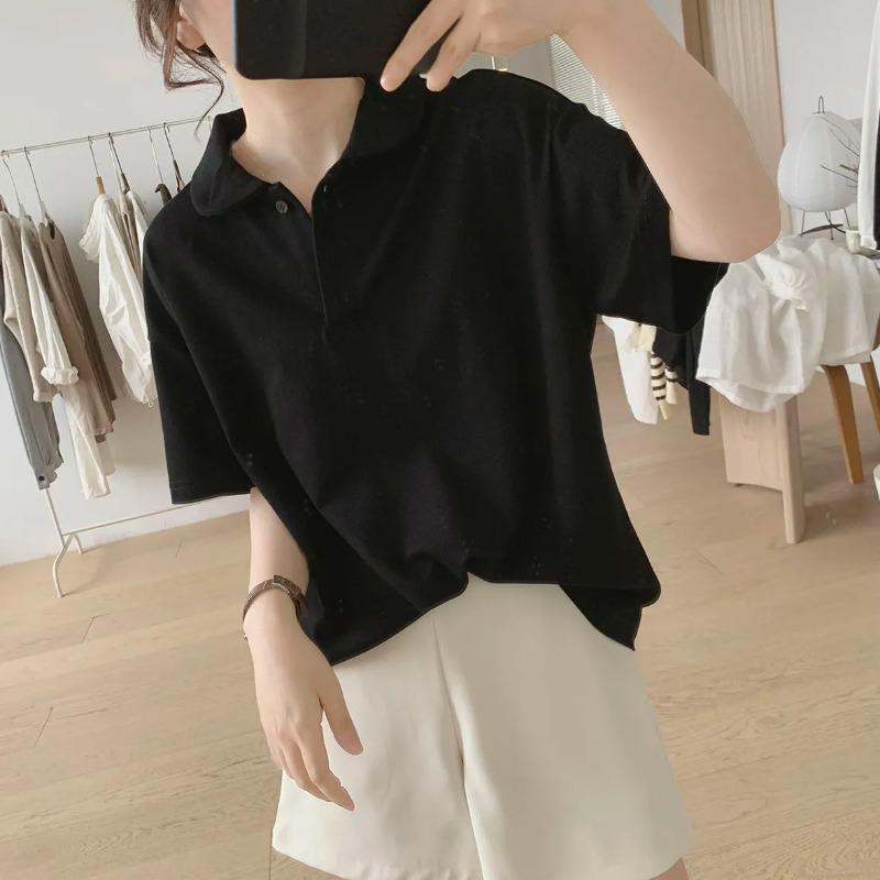Women White Oversized Short Sleeve Polo Shirt