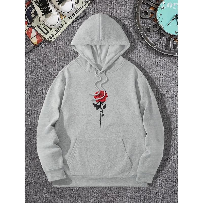 Rose Art Letters Printed Hoodie Casual Street Women's Sweatshirt Comfortable Pullover Round Neck Loose Women's Clothing Y2K Top