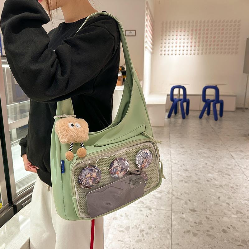 College wind pain bag Japanese ins transparent backpack large capacity simple shoulder messenger bag fashionable girl messenger bag