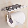 304 Stainless Steel Toilet Paper Holder with Phone Shelf and No-Drill Installation