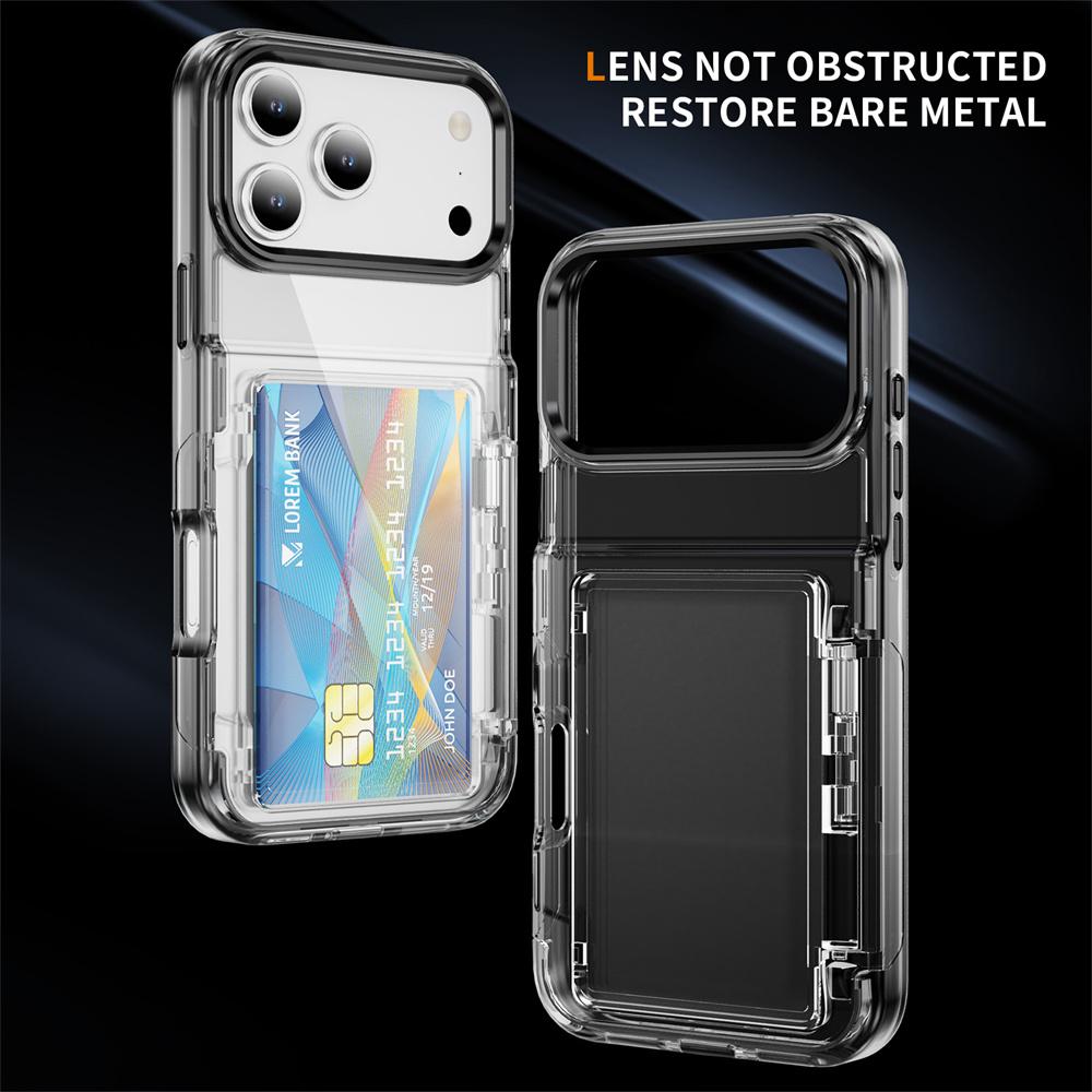 Transparent Wallet Slot Card Holder Stand Phone Case for IPhone 17 Air 16 15 Plus 14 13 12 Pro Max Shockproof Acrylic Hard Cover