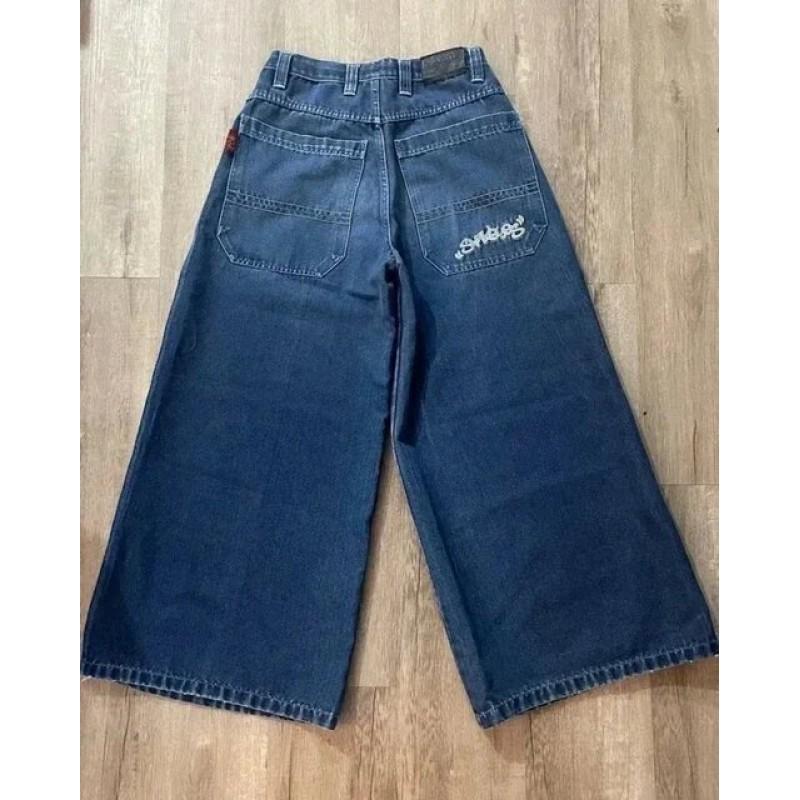 Mens Y2K Retro Loose Fit Denim Pants High Street Casual Punk Wide Leg Jeans Cotton Blend Mid-Rise Straight Cut