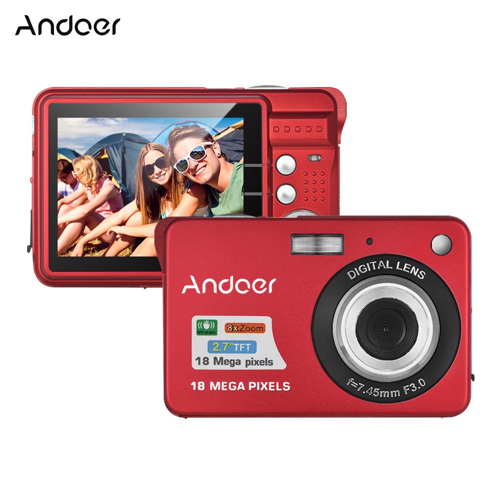 

Andoer 18-метровая цифровая камера HD 720p видеокамера 8-кратный цифровой зум с защитой от сотрясений 2,7-дюймовая ЖК-видеокамера с перезаряжаемой батареей