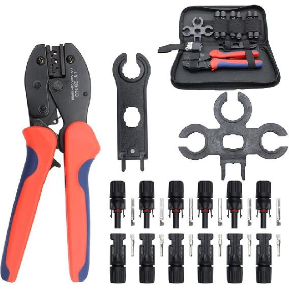MC-4 Connector Kit, Includes 6 Pairs of Solar Connectors, 2 Spanner Wrenches, and a Wire Crimper, Solar Crimper Tool Kit, Making it a Comprehensive