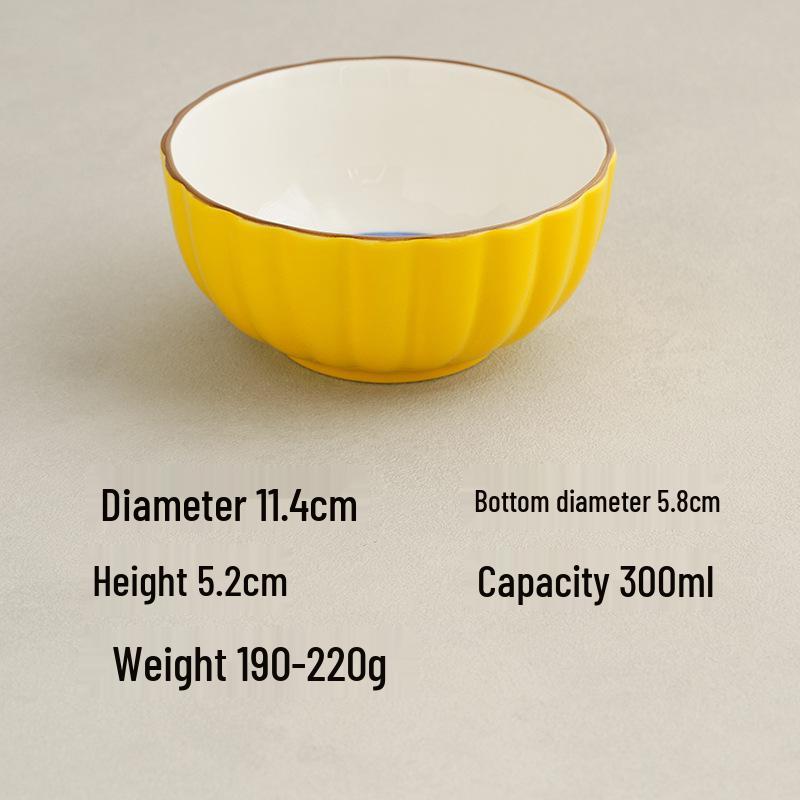 Yellow & White Color Block 4.5-Inch Pumpkin Bowl - 300ml Dehua Ceramic for Rice, Soup, Porridge & Noodles