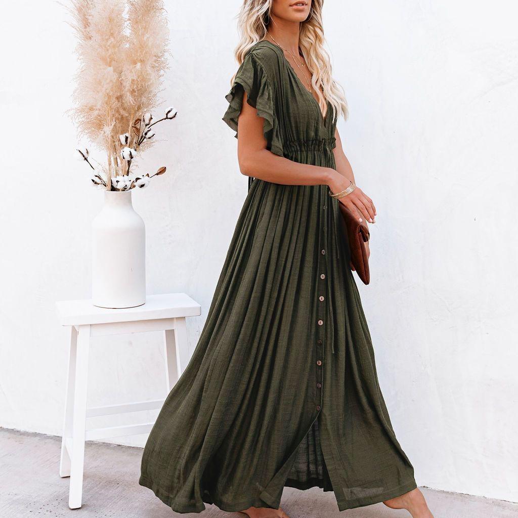 Hawaiianischer Strandüberwurf: Langes einfarbiges Sonnenschutzkleid