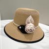 Vintage Rose Pearl Decorative Bucket Hat Women's Summer Sunshade Sunscreen Hepburn Style Straw Hat Bowler Hat